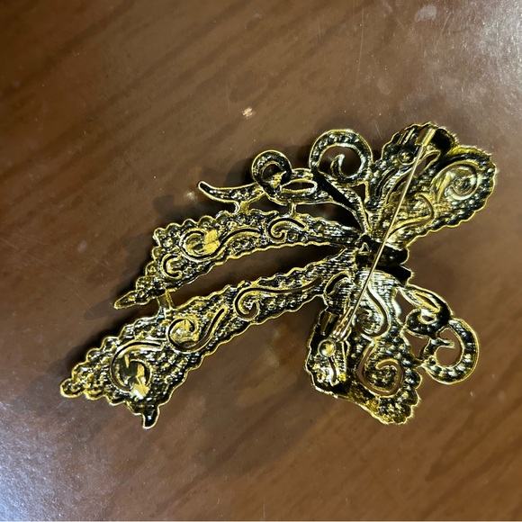 Elegant Gold and Blue Bow Brooch - Picture 6 of 11